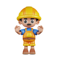 3d Character Builder Giving Ok Hand Gesture Pose. 3d render isolated on transparent backdrop. png