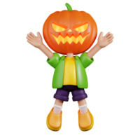 3d Character Pumpkin Jumping Celebration Pose. 3d render isolated on transparent backdrop. png