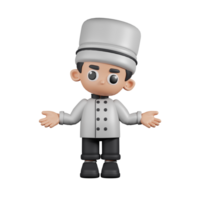 3d Character Chef Doing The No Idea Pose. 3d render isolated on transparent backdrop. png