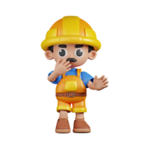 3d personaje constructor sorprendido pose. 3d hacer aislado en transparente fondo. png