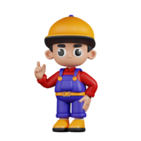 3d Character Mechanic Giving Advise Pose. 3d render isolated on transparent backdrop. png