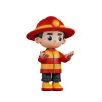 3d Character Firefighter Angry Pose. 3d render isolated on transparent backdrop. png