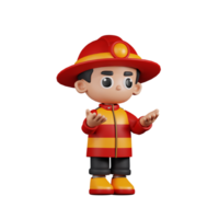 3d personagem bombeiro Bravo pose. 3d render isolado em transparente pano de fundo. png