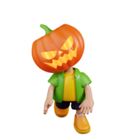 3d Character Pumpkin Showing Weird Face Pose. 3d render isolated on transparent backdrop. png