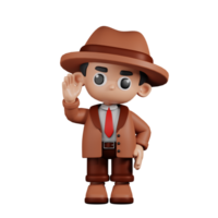 3d Character Detective Greeting Pose. 3d render isolated on transparent backdrop. png