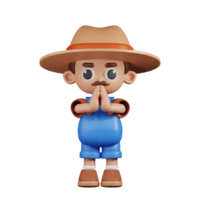 3d Character Farmer Apologizing Pose. 3d render isolated on transparent backdrop. png