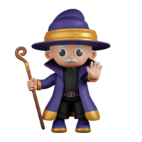 3d Character Wizard Doing The Stop Sign Pose. 3d render isolated on transparent backdrop. png