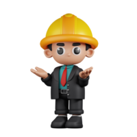 3d Character Engineer Confused Pose. 3d render isolated on transparent backdrop. png