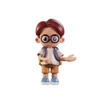 3d personagem aluna apontando para alguma coisa pose. 3d render isolado em transparente pano de fundo. png