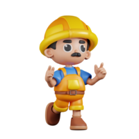 3d personagem construtor sentindo-me feliz pose. 3d render isolado em transparente pano de fundo. png