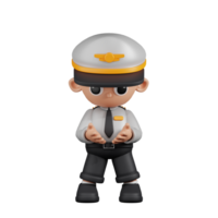 3d Character Pilot Holding Something Pose. 3d render isolated on transparent backdrop. png