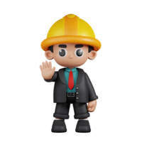 3d Character Engineer Doing The Stop Sign Pose. 3d render isolated on transparent backdrop. png