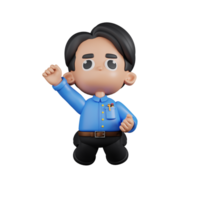 3d Character Teacher Jumping In The Air Pose. 3d render isolated on transparent backdrop. png