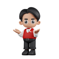 3d Character Waitress Confused Pose. 3d render isolated on transparent backdrop. png