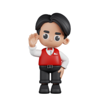 3d Character Waitress Greeting Pose. 3d render isolated on transparent backdrop. png