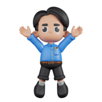 3d Character Teacher Jumping Celebration Pose. 3d render isolated on transparent backdrop. png