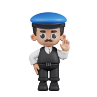 3d Character Driver Hands Up Pose. 3d render isolated on transparent backdrop. png