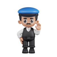 3d personnage chauffeur mains en haut pose. 3d rendre isolé sur transparent toile de fond. png