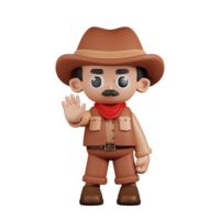 3d Character Cowboy Doing The Stop Sign Pose. 3d render isolated on transparent backdrop. png