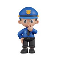 3d Character Policeman Curious Pose. 3d render isolated on transparent backdrop. png