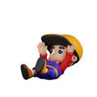 3d Character Mechanic Falling Pose. 3d render isolated on transparent backdrop. png