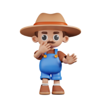 3d Character Farmer Surprised Pose. 3d render isolated on transparent backdrop. png