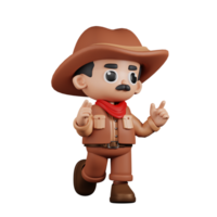 3d karakter cowboy gevoel gelukkig houding. 3d geven geïsoleerd Aan transparant achtergrond. png