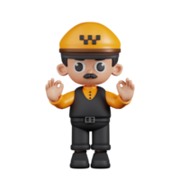 3d Character Taxi Driver Giving Ok Hand Gesture Pose. 3d render isolated on transparent backdrop. png