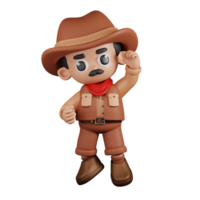 3d Character Cowboy Congrats Pose. 3d render isolated on transparent backdrop. png