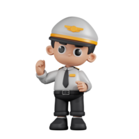 3d Character Pilot Congratulation Pose. 3d render isolated on transparent backdrop. png