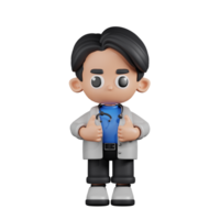 3d Character Doctor Showing Thumbs Up Pose. 3d render isolated on transparent backdrop. png