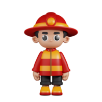 3d Character Firefighter Standing Pose. 3d render isolated on transparent backdrop. png