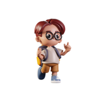 3d Character Student Feeling Happy Pose. 3d render isolated on transparent backdrop. png