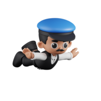 3d personagem motorista vôo pose. 3d render isolado em transparente pano de fundo. png