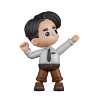 3d personagem homem de negocios olhando vitorioso pose. 3d render isolado em transparente pano de fundo. png