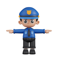 3d Character Policeman T Pose. 3d render isolated on transparent backdrop. png