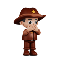 3d Character Sheriff Affraid Pose. 3d render isolated on transparent backdrop. png