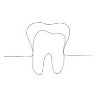 Continuous one line drawing of tooth outline vector drawing and tooth line icon design