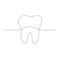 Continuous one line drawing of tooth outline vector drawing and tooth line icon design