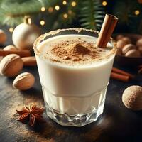 Creamy eggnog in winter with nutmeg and cinnamon ai generative photo