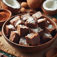 Coconut fudge design with delicious cocoa treats ai generative photo
