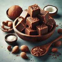 Coconut fudge design with delicious cocoa treats ai generative photo