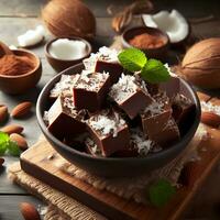 Coconut fudge design with delicious cocoa treats ai generative photo
