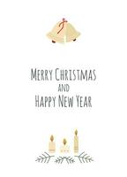 Christmas greeting card with decorated bells, candles and branches, white background and the text Merry Christmas and Happy New Year vector