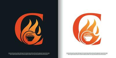 hot noodle design vector with initial c concept premium vector