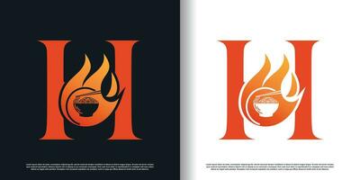 hot noodle design vector with initial h concept premium vector