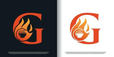 hot noodle design vector with initial g concept premium vector