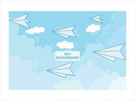 vector background of Paper Airplanes Flying Above White Clouds