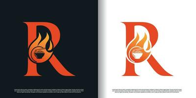 hot noodle design vector with initial r concept premium vector