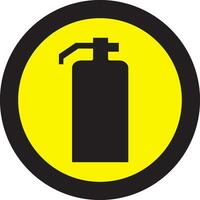 a black and yellow fire extinguisher sign in a circle vector